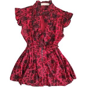 Pretty Angel L Mesh Ruffle Damask Velvet Top Dress Goth Victorian Whimsigoth Y2K